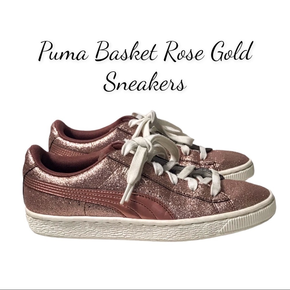 Puma Basket Holiday Glitz Rose Gold Sparkle Sneakers